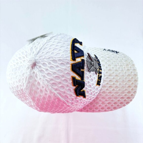 U S Navy Retired 3D Embroidered White Mesh Strapback Baseball Cap Hat New - Picture 6 of 7